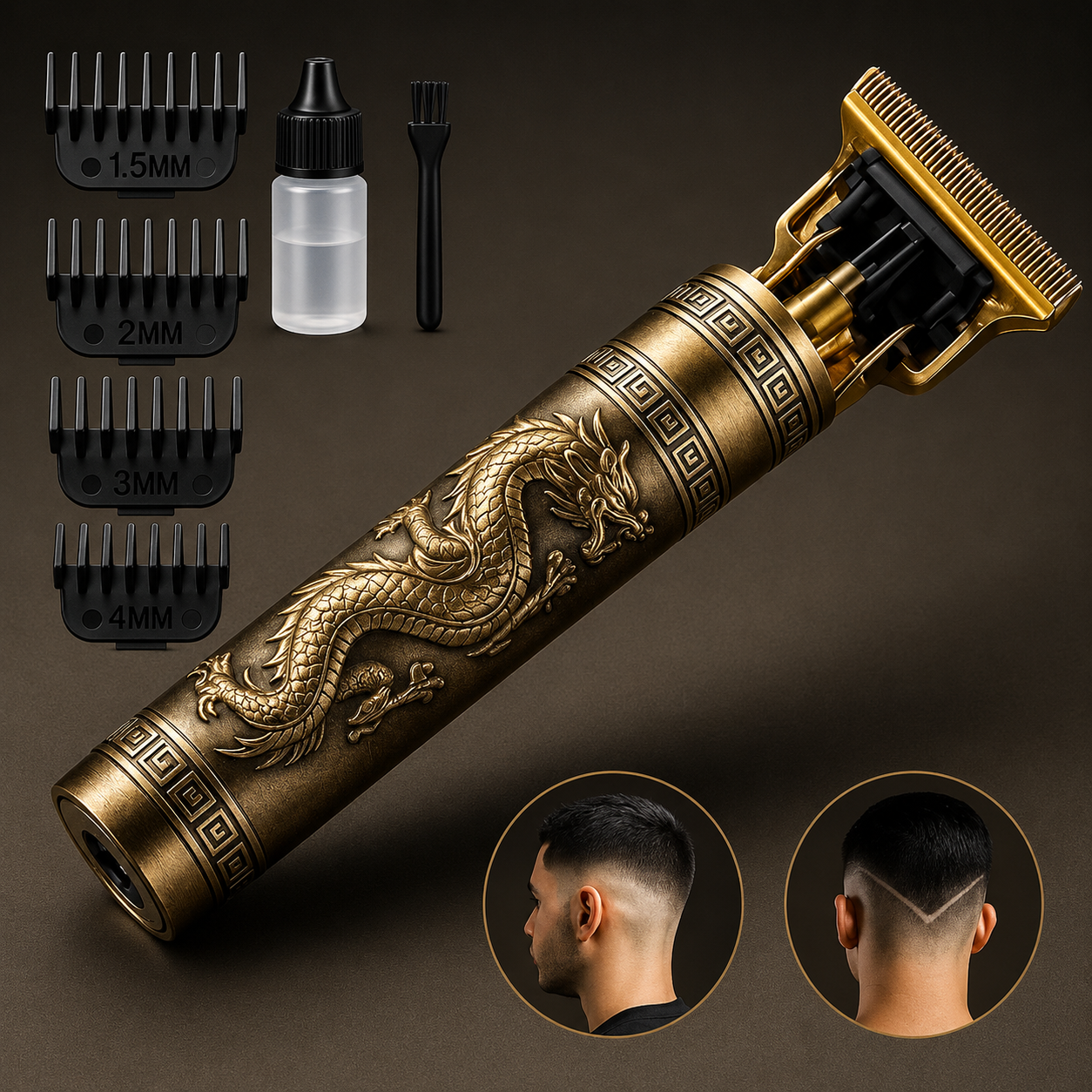 T9 Vintage Dragon Design Hair Trimmer – Golden T-Blade