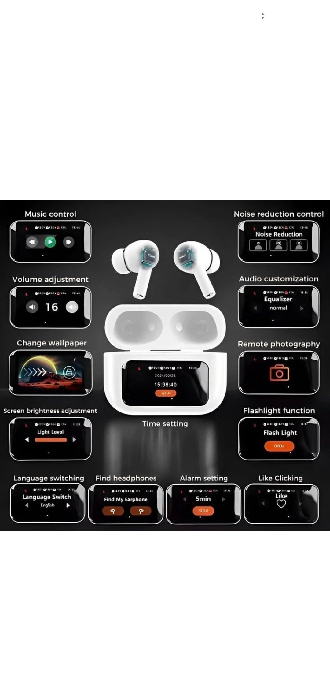 PRO LCD True Wireless Noise Cancelling Earbuds, 6-Mic, Smart LCD Display Bluetooth Headset (White, In the Ear) WITH ONE YEAR WARRANTY