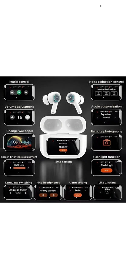 PRO LCD True Wireless Noise Cancelling Earbuds, 6-Mic, Smart LCD Display Bluetooth Headset (White, In the Ear) WITH ONE YEAR WARRANTY