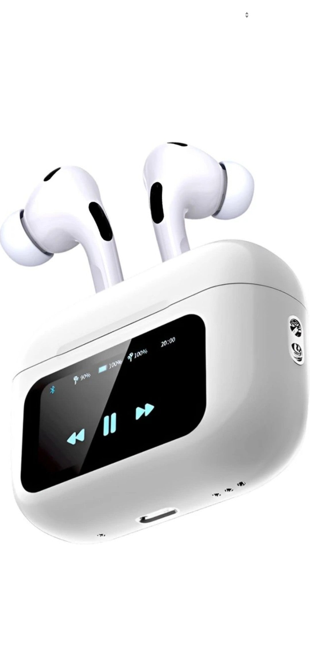 PRO LCD True Wireless Noise Cancelling Earbuds, 6-Mic, Smart LCD Display Bluetooth Headset (White, In the Ear) WITH ONE YEAR WARRANTY