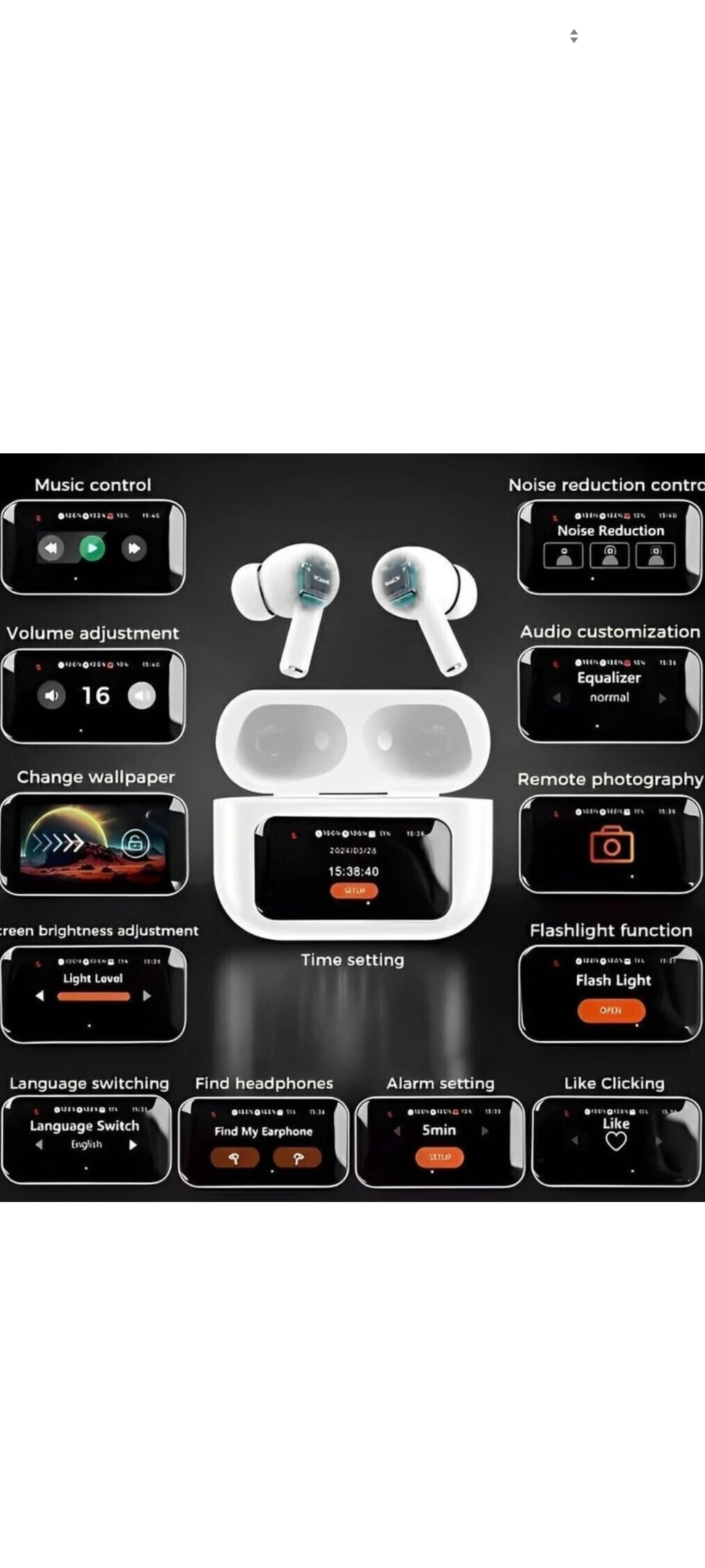 PRO LCD True Wireless Noise Cancelling Earbuds, 6-Mic, Smart LCD Display Bluetooth Headset (White, In the Ear)