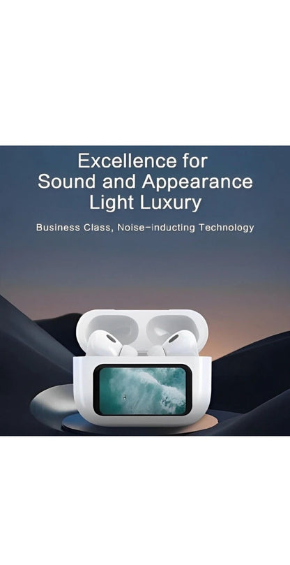 PRO LCD True Wireless Noise Cancelling Earbuds, 6-Mic, Smart LCD Display Bluetooth Headset (White, In the Ear) WITH ONE YEAR WARRANTY
