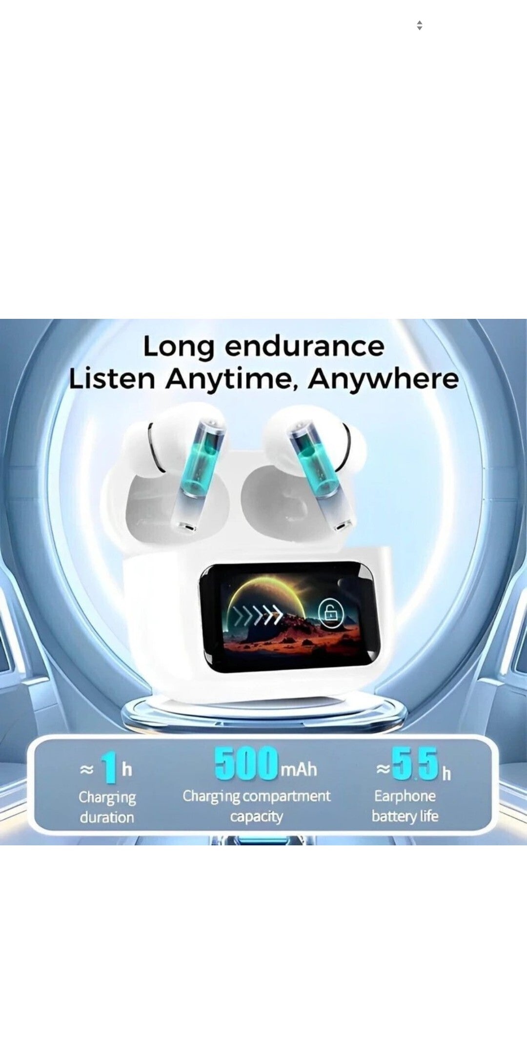 PRO LCD True Wireless Noise Cancelling Earbuds, 6-Mic, Smart LCD Display Bluetooth Headset (White, In the Ear) WITH ONE YEAR WARRANTY
