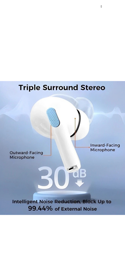 PRO LCD True Wireless Noise Cancelling Earbuds, 6-Mic, Smart LCD Display Bluetooth Headset (White, In the Ear)