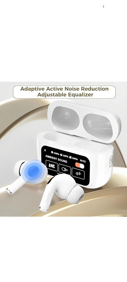 PRO LCD True Wireless Noise Cancelling Earbuds, 6-Mic, Smart LCD Display Bluetooth Headset (White, In the Ear)