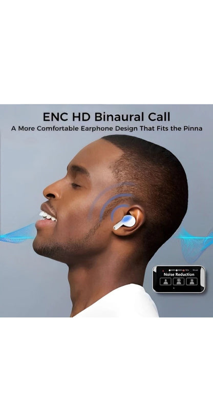 PRO LCD True Wireless Noise Cancelling Earbuds, 6-Mic, Smart LCD Display Bluetooth Headset (White, In the Ear) WITH ONE YEAR WARRANTY
